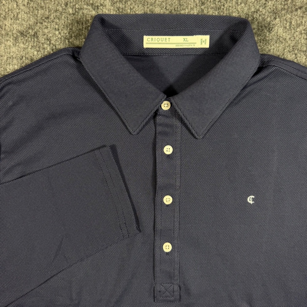 Criquet Shirt Long Sleeve Polo Mens XL Navy Blue Cotton Blend Pique NWOT
